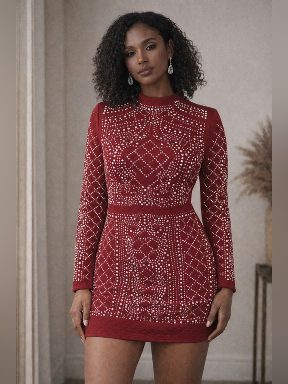 Windsor Red Rhinestone Studded Bodycon Mini Dress NWT
